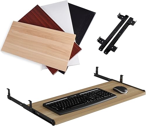 V3VOGUE Bandeja extensora de escritorio ergonómica, con rieles deslizantes, bandeja de teclado de madera de 4 colores, estante extraíble debajo del