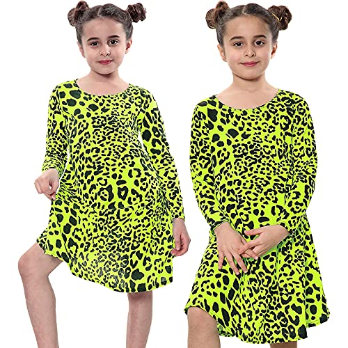 A2Z 4 Kids Vestido Acampanado para Niñas con Top - Leopard 260 Swing Dress N.Yellow 11-12