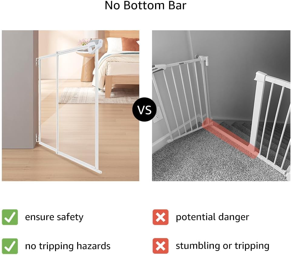 beeNbkks Clear Dog Gate, No Bottom Bar Pet Safety Gate for Doorways Hallways Stairs, Walk Thru Design with One-Hand Dual Swing Door, Indoor and Outdoor Use, Adjustable 28" to 43.5" Wide, 30" Tall