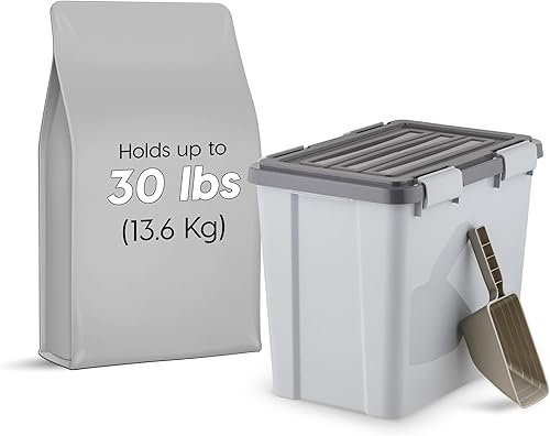 Miniatura 2 de IRIS USA Contenedor apilable de almacenamiento de alimentos para perros con cuchara de 2 tazas, 4 cierres seguros, se adapta a hasta 30 libras