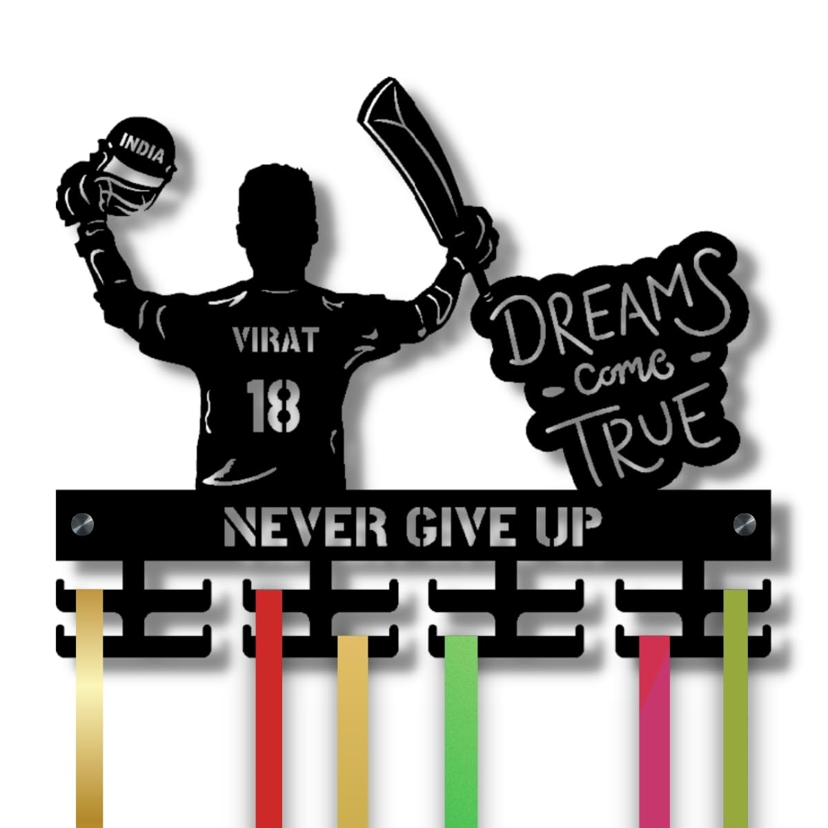 Design Zenia™ Cricket Medal Holder Display Hanger | Sports Medal Hanger | Champions Pride: Medal Hanger | Black Matte Acrylic Laser Cut Virat Kohli Cricket Medal Hanger (B0D3VMTP29) Amazon Price History, Amazon Price Tracker