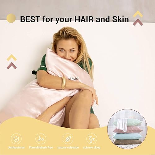 Miniatura 3 de ZIMASILK Funda de almohada de seda de 0.748 in y antifaz para dormir para cabello y piel, 100% seda de morera pura (Queen 20 x 30 pulgadas, azul