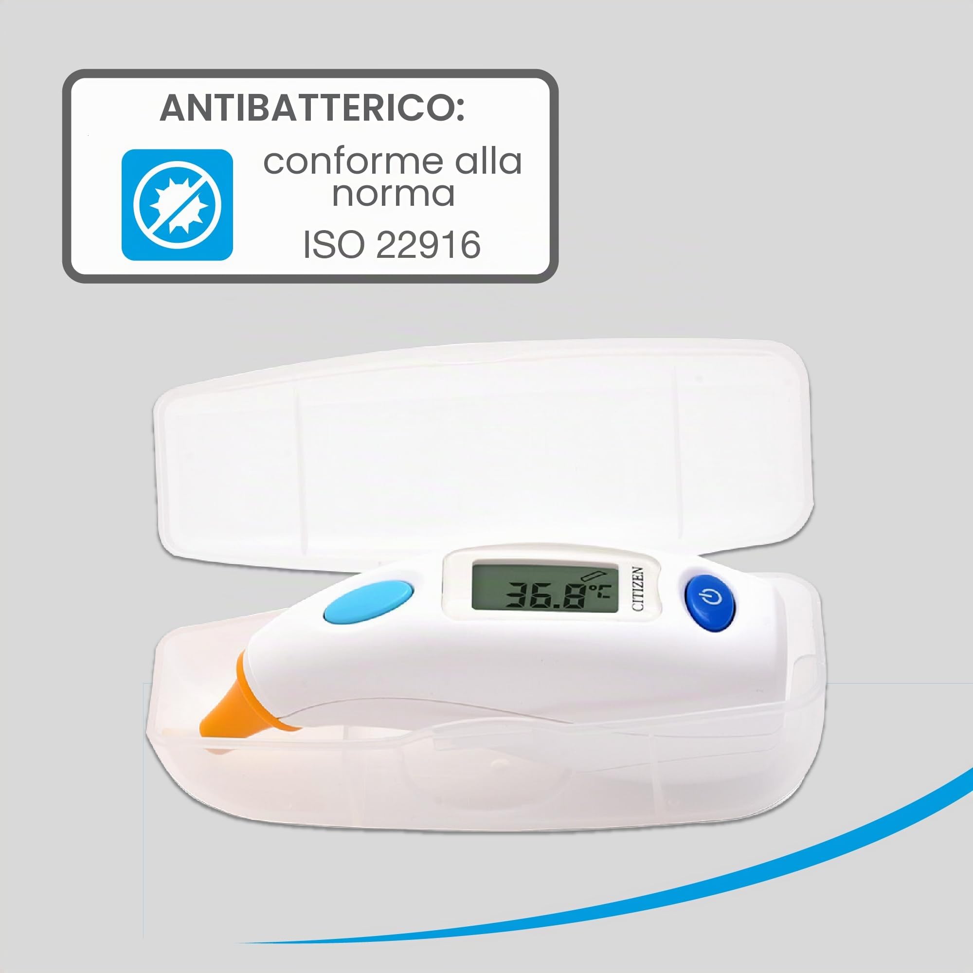 CITIZEN CTD504 Termometro digitale antibatterico orecchio per adulti e bambini. Misura molto veloce - solo 1-3 secondi. 12 set di memoria. Letture accurate e veloci per adulti e bambini.