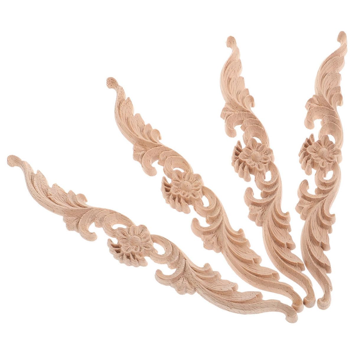 4 Apliques de madera tallada con diseño único y relieve ornamental estilo vintage