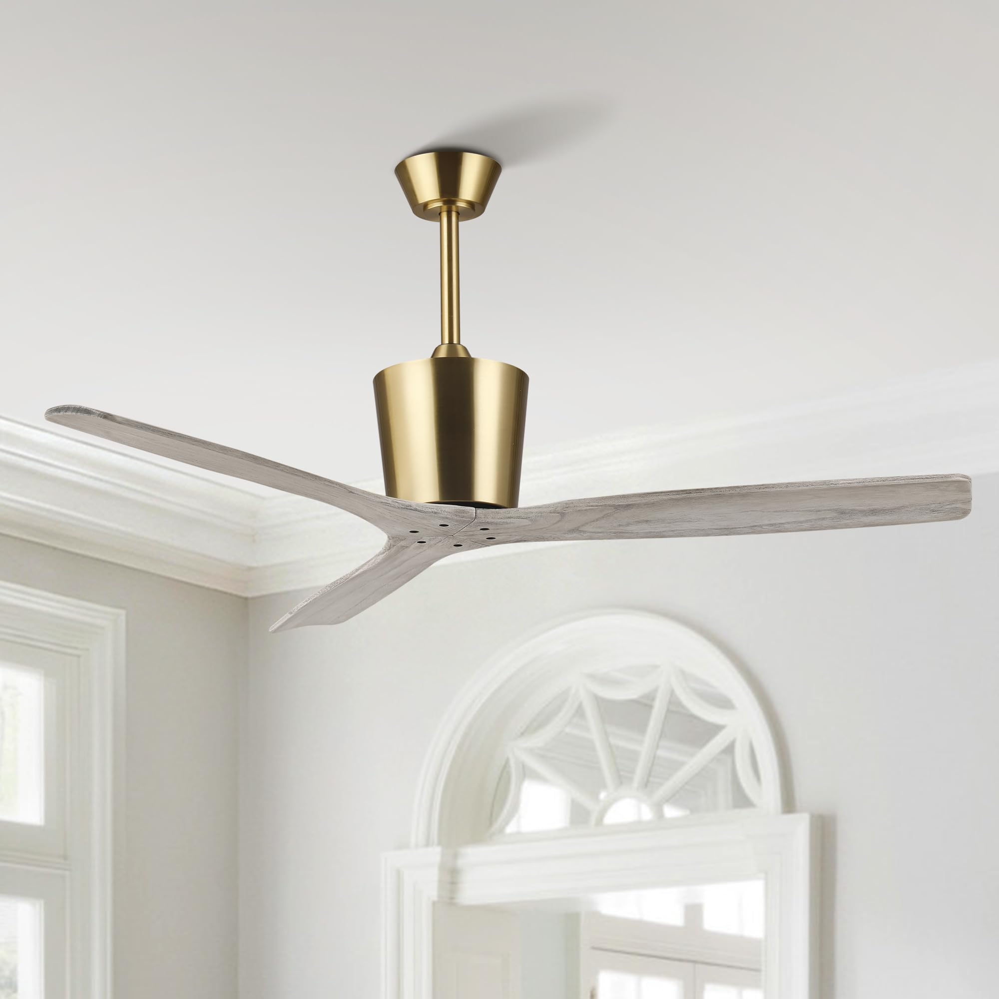 54” Modern Ceiling Fan with Downrod, Gold Plated Finish, Solid Wood Blades, Quiet 6-Speed DC Motor, Reversible Airflow, Remote Control, Timer &amp; Memory Function, ETL Listed
