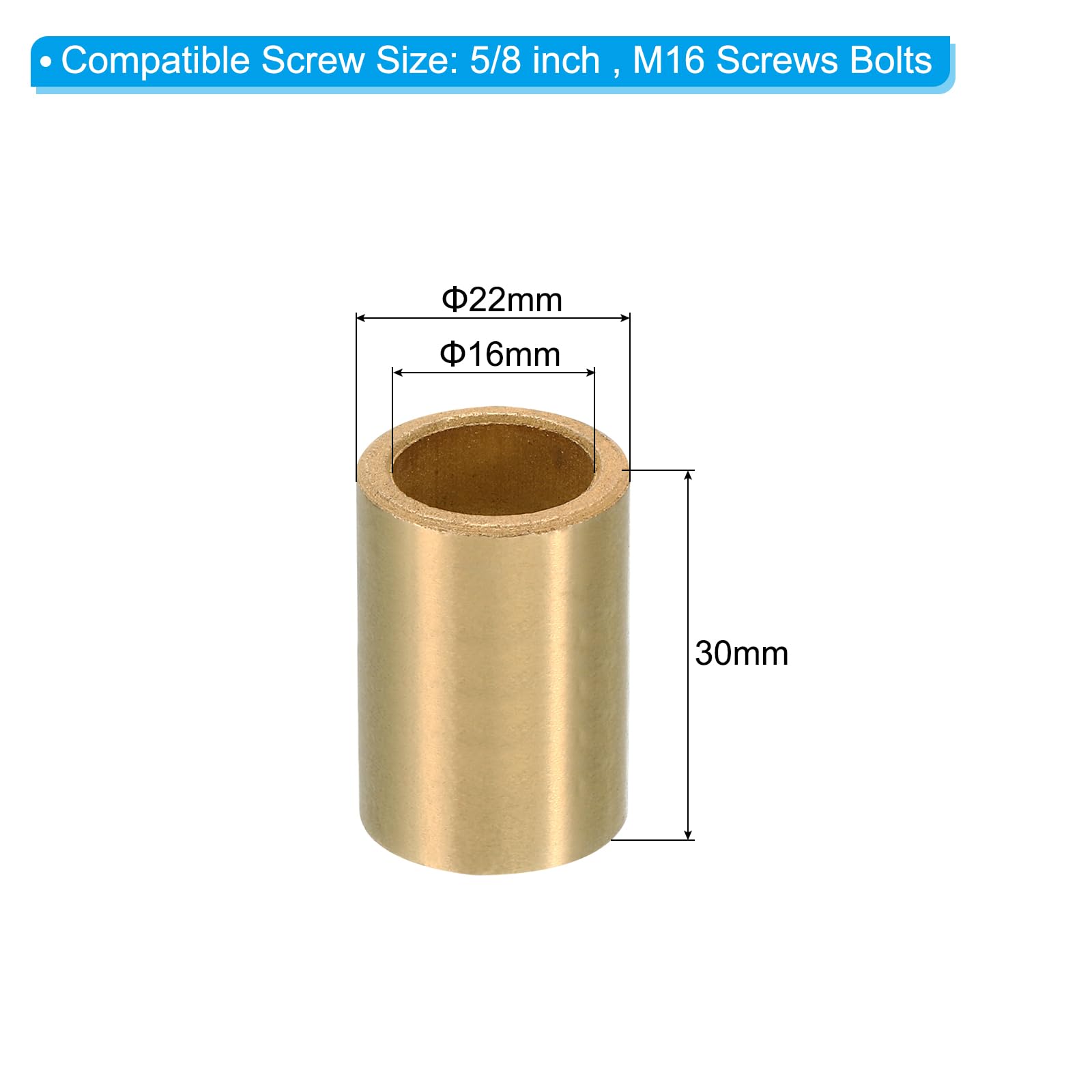 PATIKIL M16 Brass Spacers, 2 Pcs Metal Spacer Brass 16mm ID x 22mm OD x 30mm L Brass Spacers Screw Standoff for 5/8 Inch or M16 Screw - Image 2