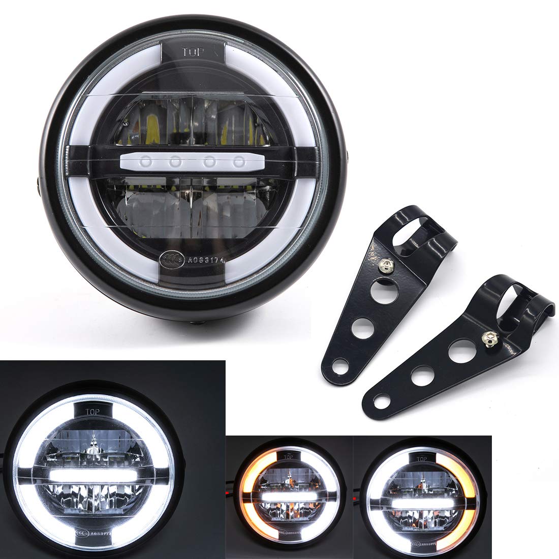 Fari moto Fari a LED universali da 7'' con luci di marcia diurna per Cafe Racer Bobber Chopper