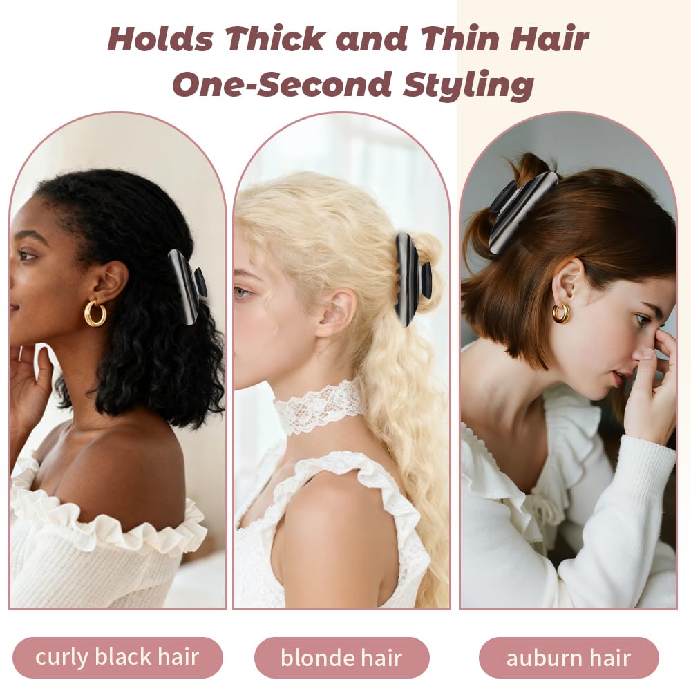 Pinzas de garra para mujer: pinzas de pelo de gran potencia, hechas a mano, para cabello grueso y fino; elegantes accesorios para el cabello de mujer, regalos de vacaciones para mujeres (negro2 de 4