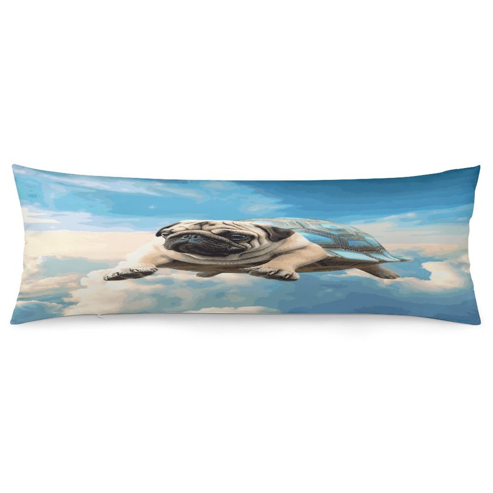 Funny Turtle Pug Dog in The Sky Body Pillow Cover Luxury Long Body Pillow Pillowcase with Hidden Zipper Breathable Soft Cozy Pillow Case Wrinkle Fade Resistant Pillowcase 20''×54''