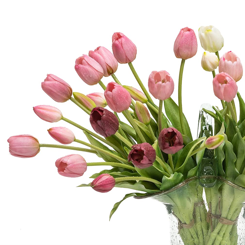 DUYONE 40pcs künstliche Tulpen Blumen, Real Touch Latex Bouquet, gefälschte Tulpen für Büro Hochzeit Party Home Küche Garten Dekoration(Hellviolett,40 Stück)
