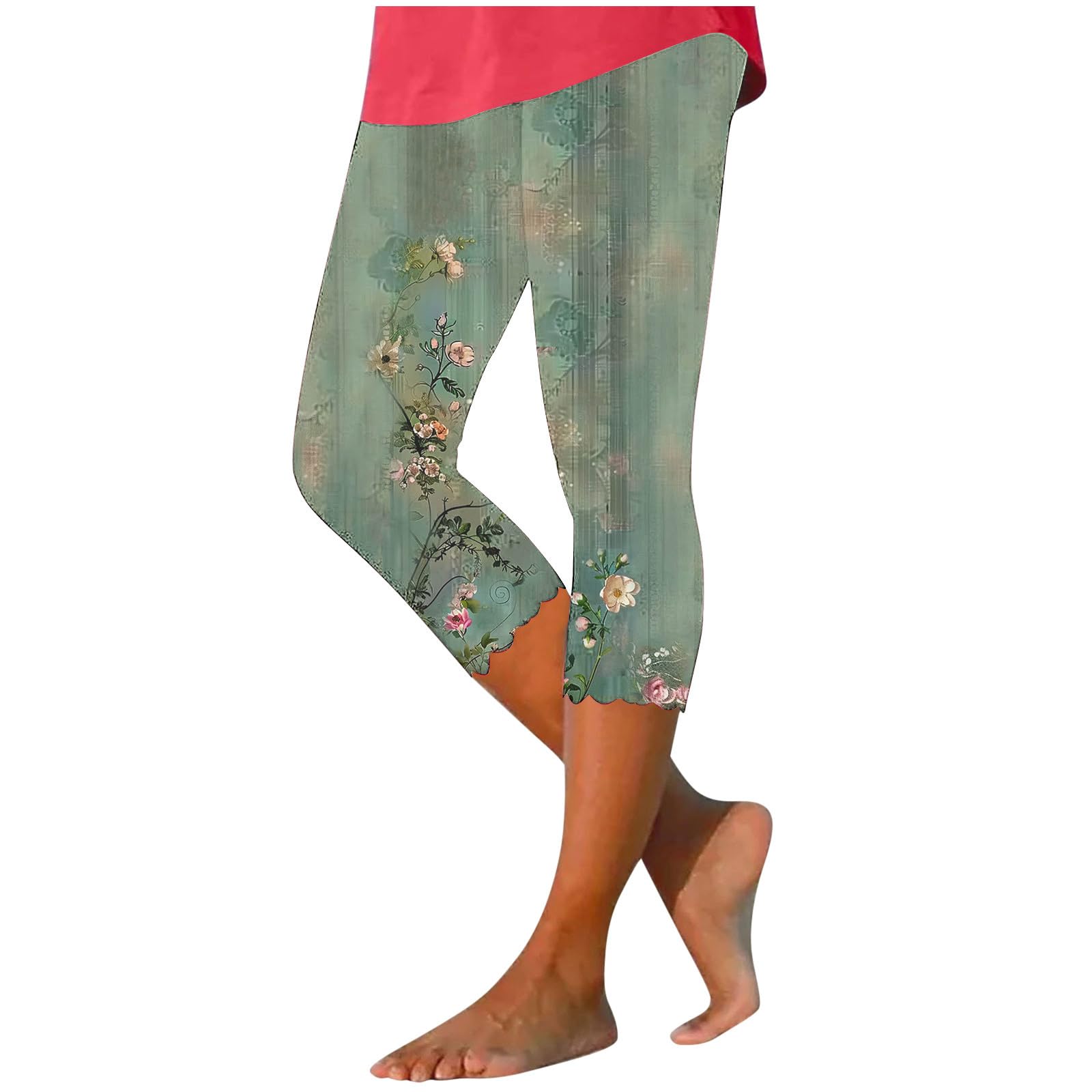 GOHRSHA Capri Pants for Women Casual Summer Pants Floral Print Yoga Capris High Waisted Tummy Control Leggings Seamless