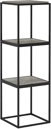 Miniatura 7 de Furinno Moretti - Moderna mesa auxiliar apilable en forma de cubo con estante, roble francés gris