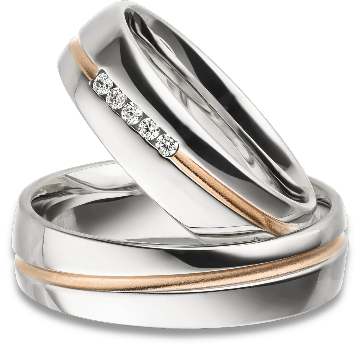 Kolibri Rings Eheringe Verlobungsringe Silber 925 Vergoldet 5 Zirkonia Steine Set - Gratis Gravur und Etui