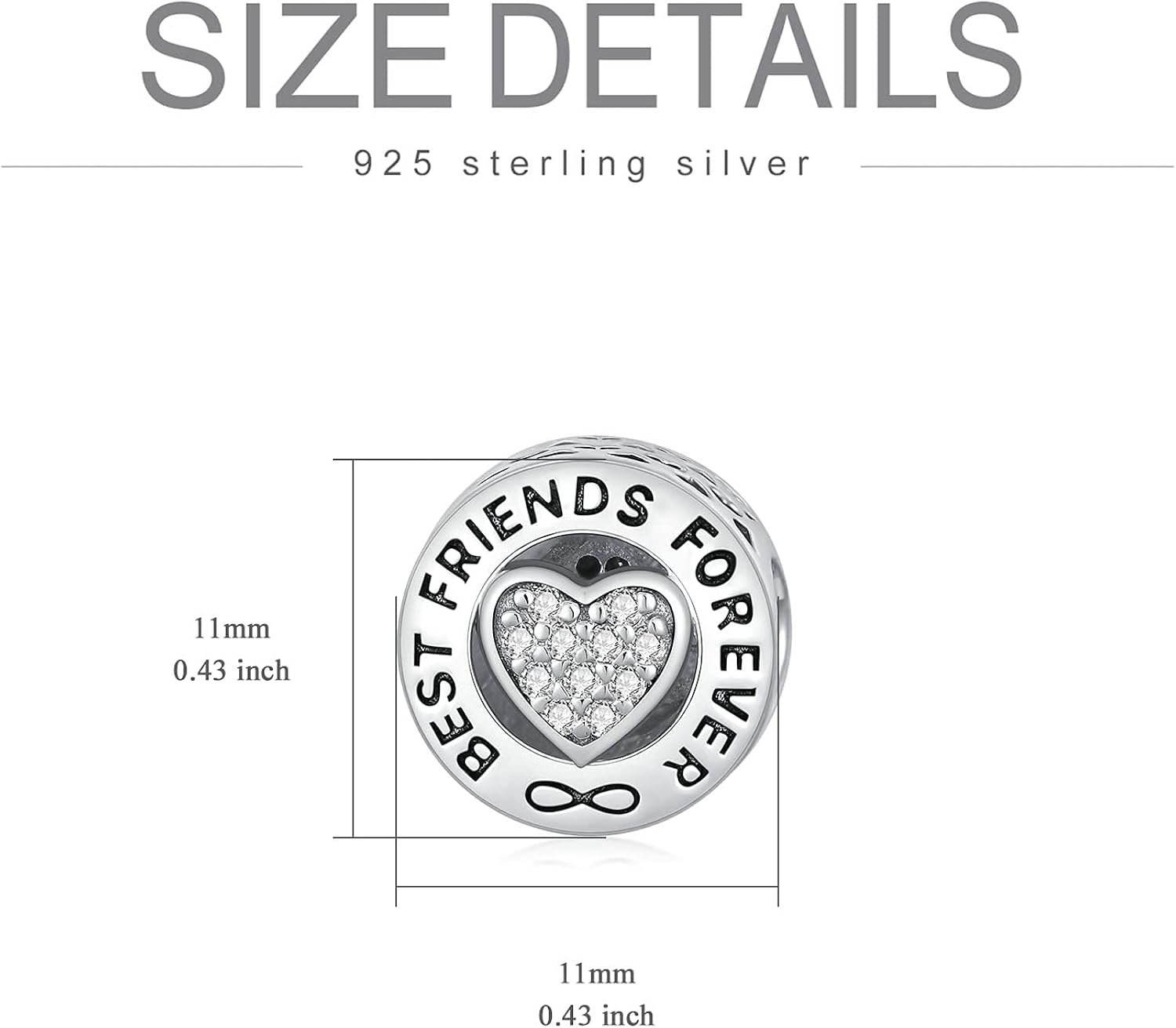 SISGEM Diamond Heart Charm, S925 Sterling Silver Heart Charm Bead for Bracelet with 0.066cttw Natural Diamond, BFF, G, SI2 - Image 4