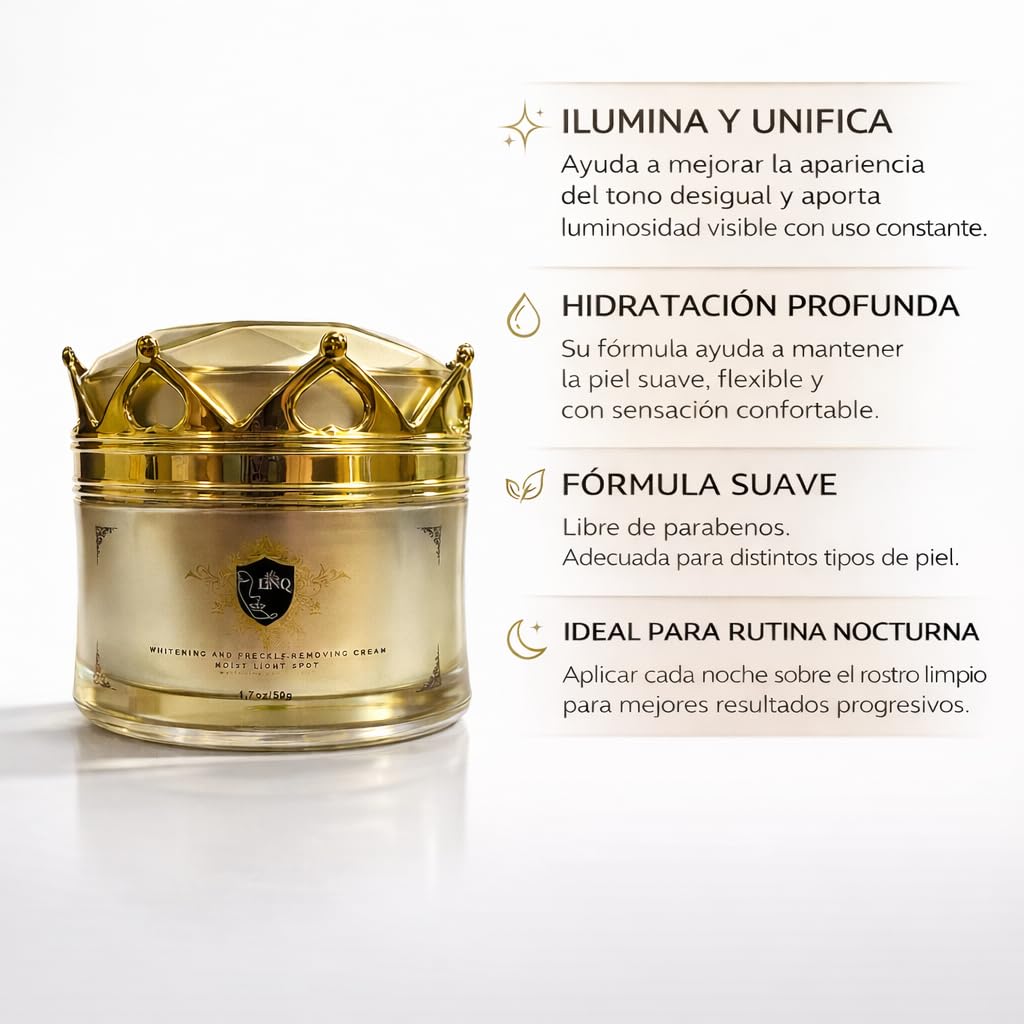 Crema Facial Anti Manchas La Reina La Niquereña – Fórmula Nueva Con Perlas Marinas para una Piel Radiante - Uso de noche