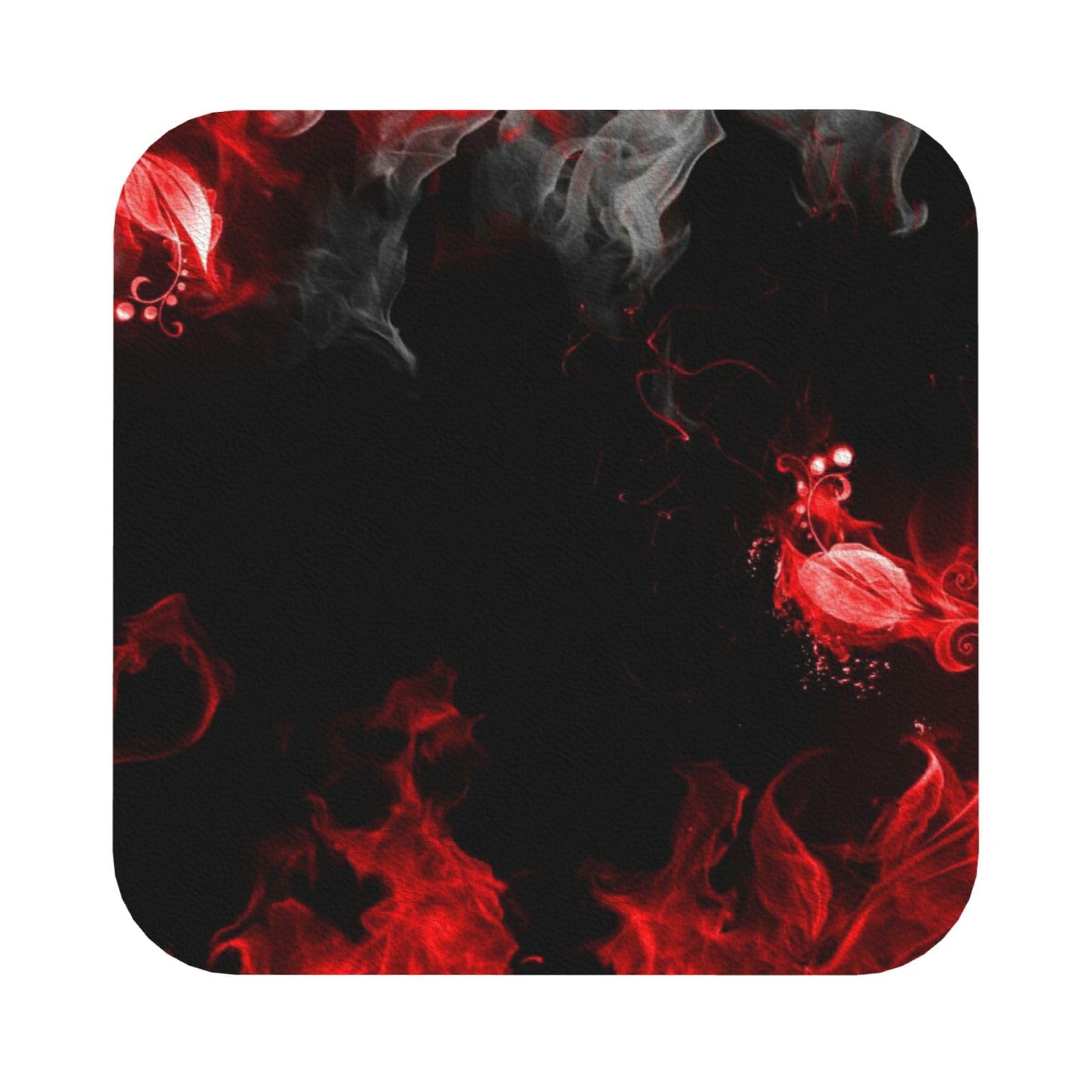 Red Black White Abstract PU Leather Coasters Set of 6 Square Drink Coasters