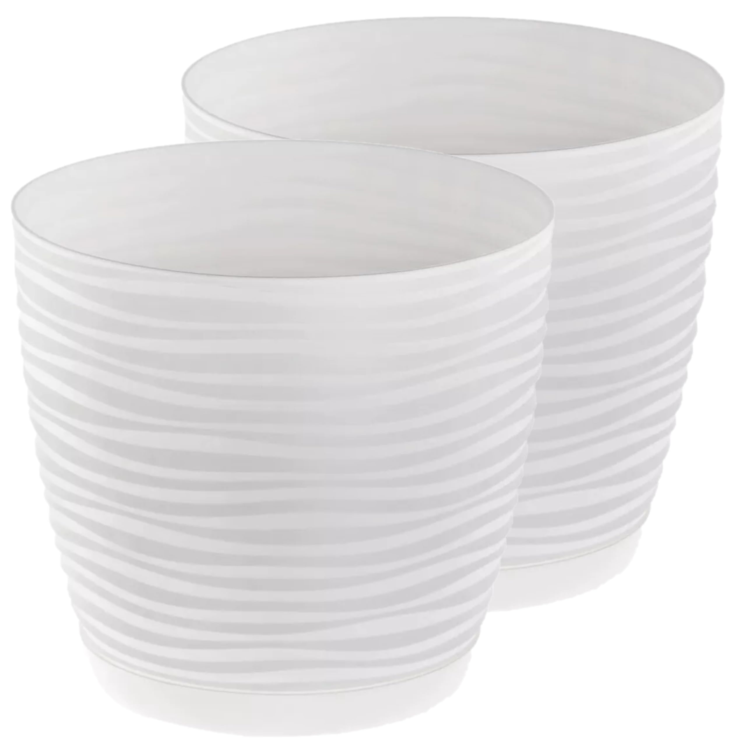 Home Garden Ornaments White Plant Pots Indoor – Set Of 2 Plastic Flower Pots With Saucer And Drainage Holes, Decorative 3D Wave Design (, 15Cm / 5.9 Inch)