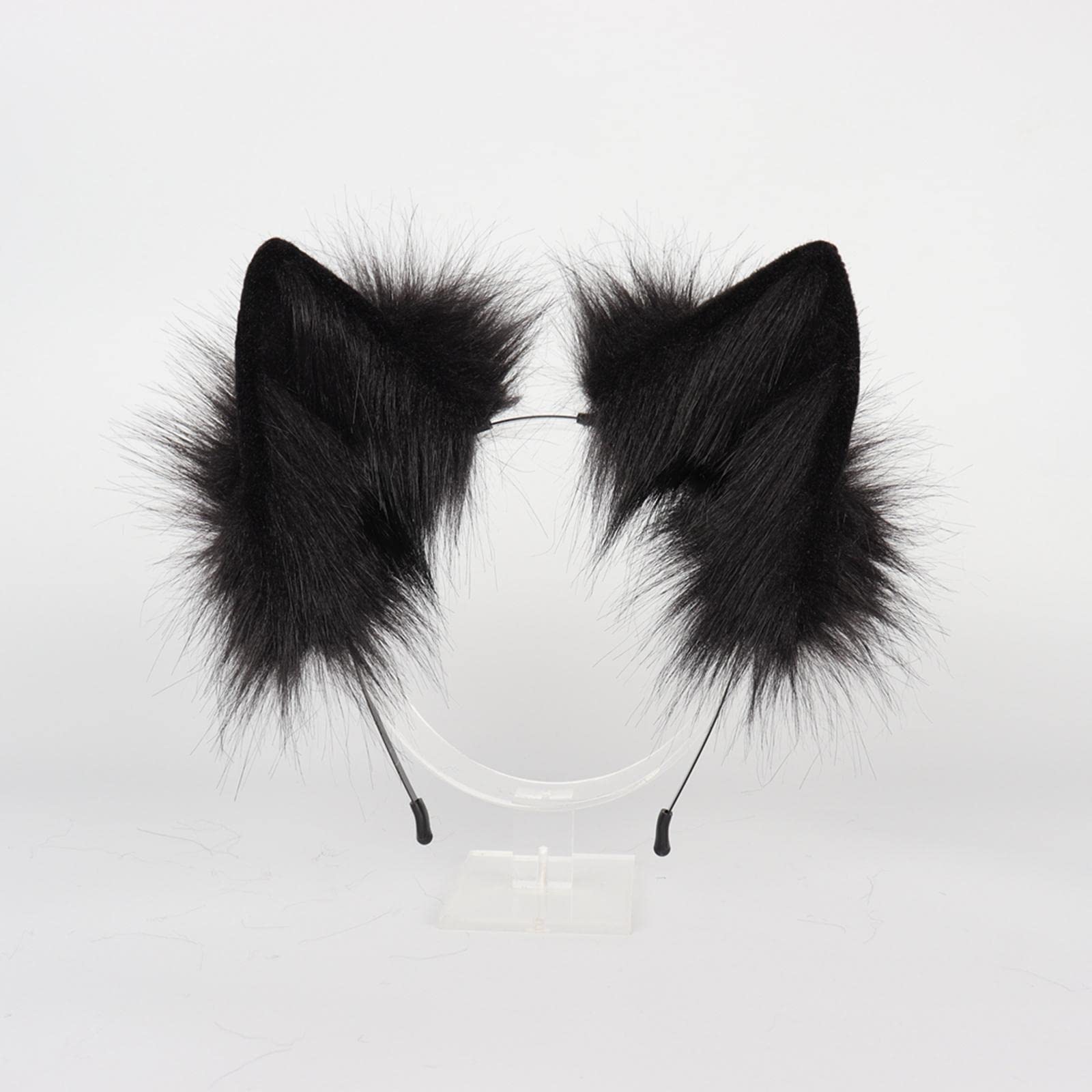 Cola de Gato de Peluche con Orejas Y Clip, Diadema de Orejas de Peluche, Conjunto de Cola para Accesorios de Disfraces de Fiesta de Halloween, Negro, Individual