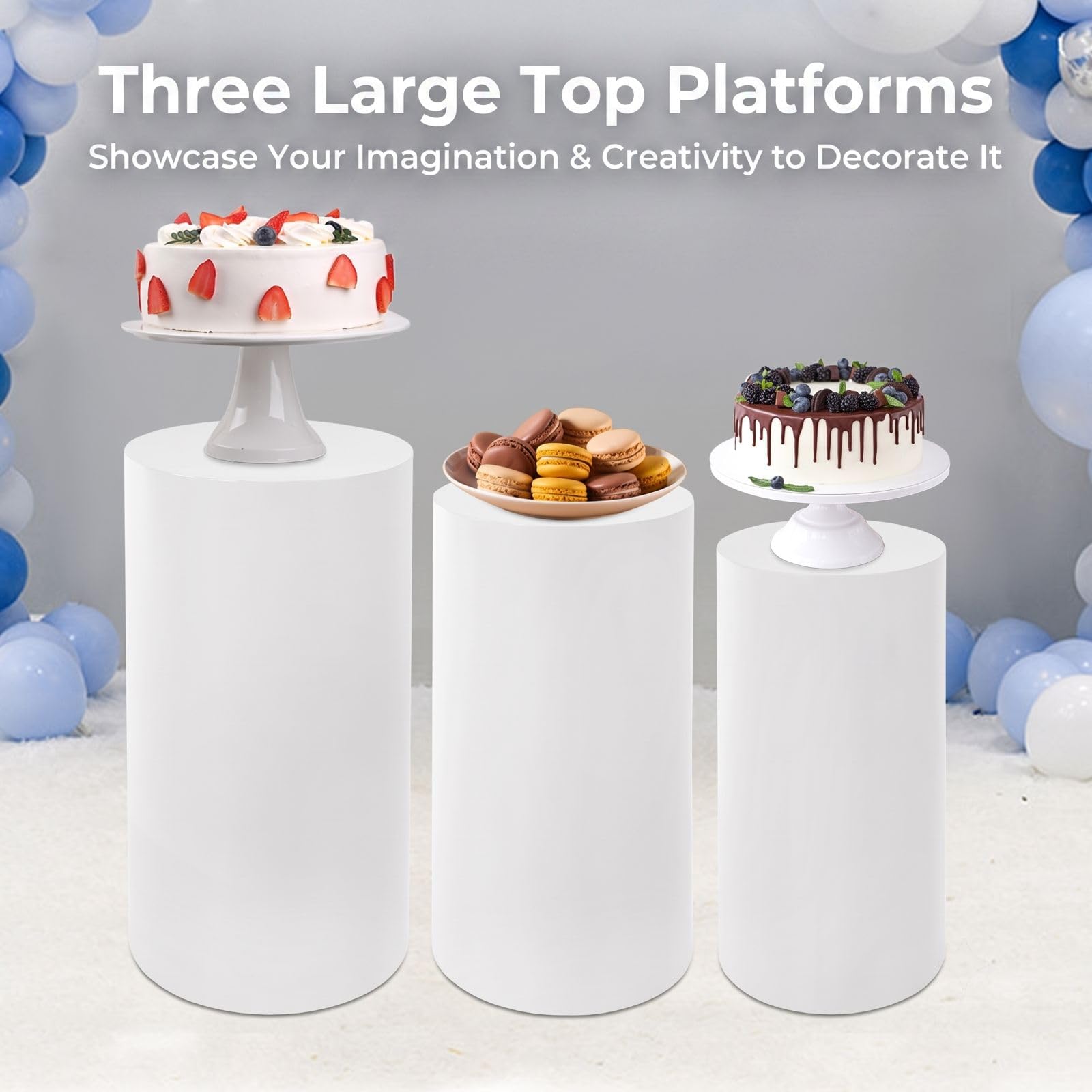 Lot de 3 supports cylindriques pour gâteaux - Blanc