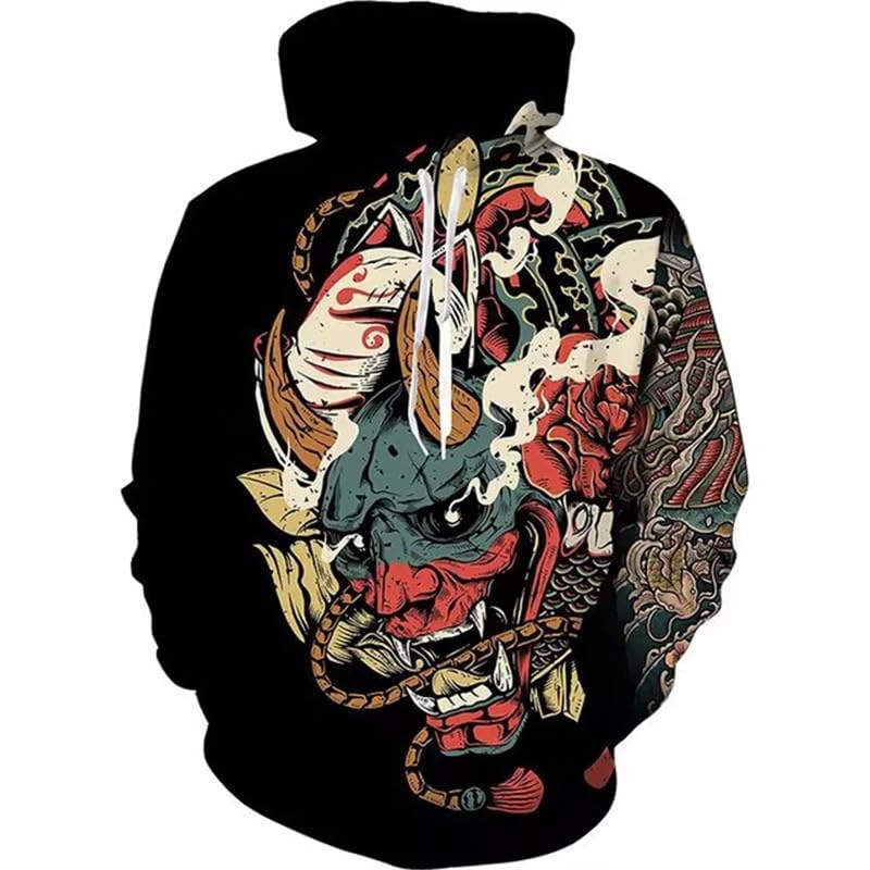 Hombres Vintage Japonés Samurai 3D Impreso Sudaderas con Capucha Unisex de Manga Larga Streetwear Casual Pullover Chaqueta Top