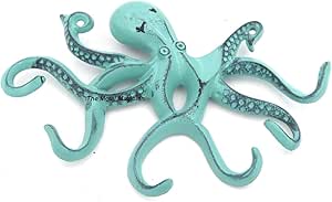 Octopus Wall Hook With 6 Tentacles - Distressed Pink Cast Aluminum Key Holder For Nautical Decor