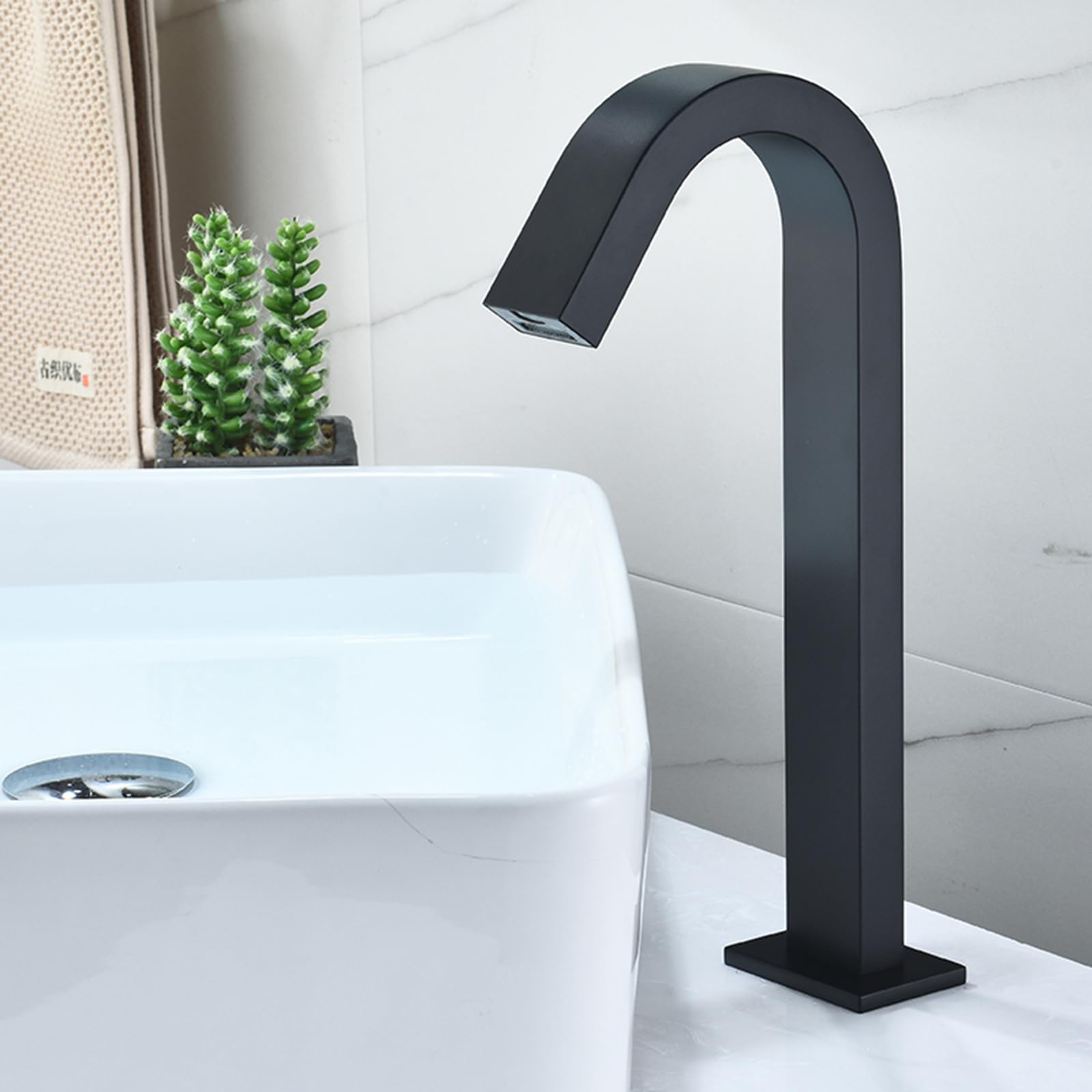 ZYCHSJXA Touchless Basin Tap Spout Gooseneck Mixer Taps Smart Infrared Induction Faucet Sensor Hot and Cold Not Adjustable,Black,High