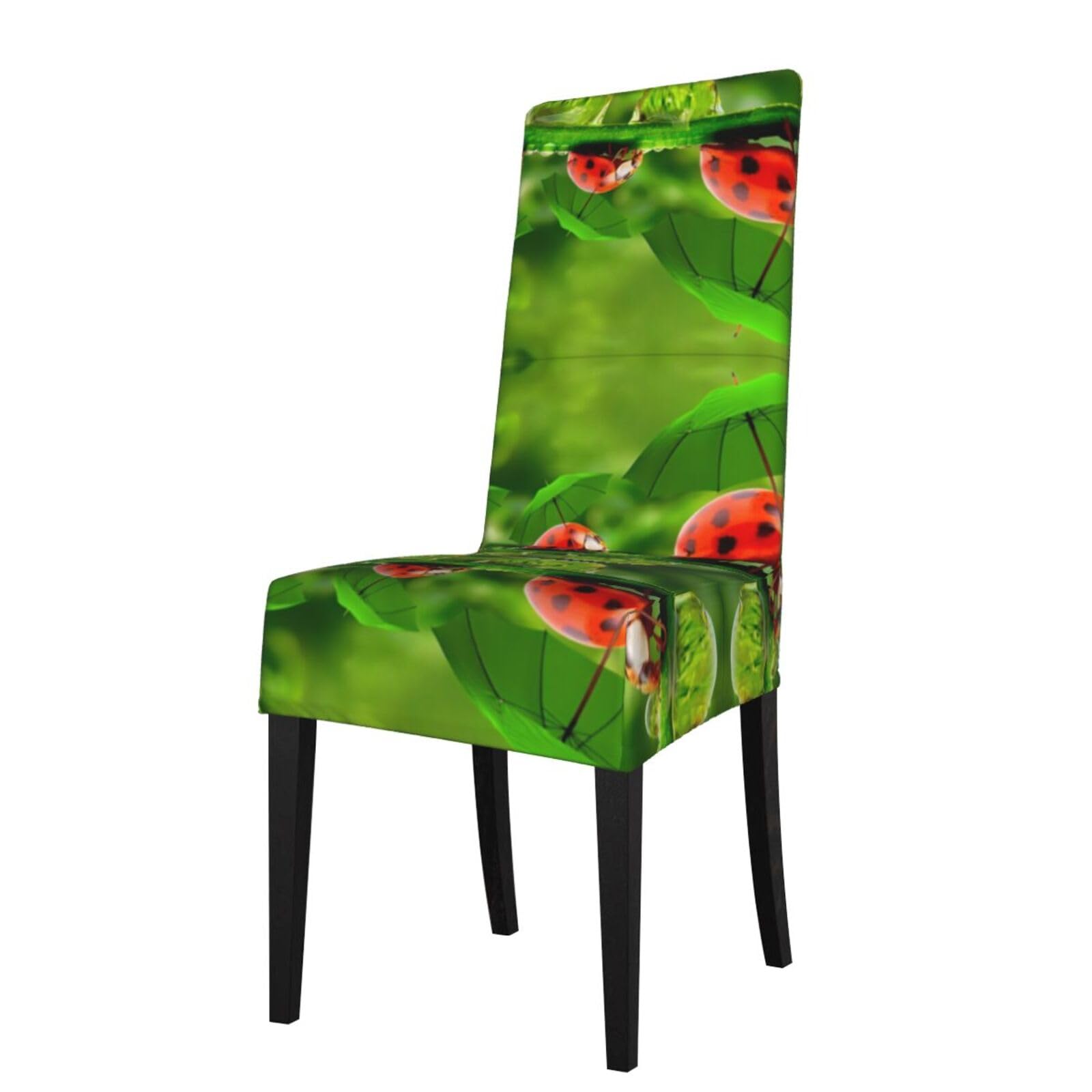 HLSBSSL Funny Ladybug Holding Umbrellas Printed dining chair covers, wrinkle-resistant and iron-free, suitable for hotels, banquets, and conferences