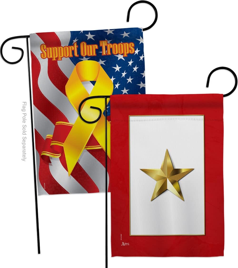 Gold Star Garden Flags 2pcs Pack Armed Forces Military Service All Branches Support Honor United State American Veteran Small Decorative Gift Yard House Banner Made In USA 13 X 18.5