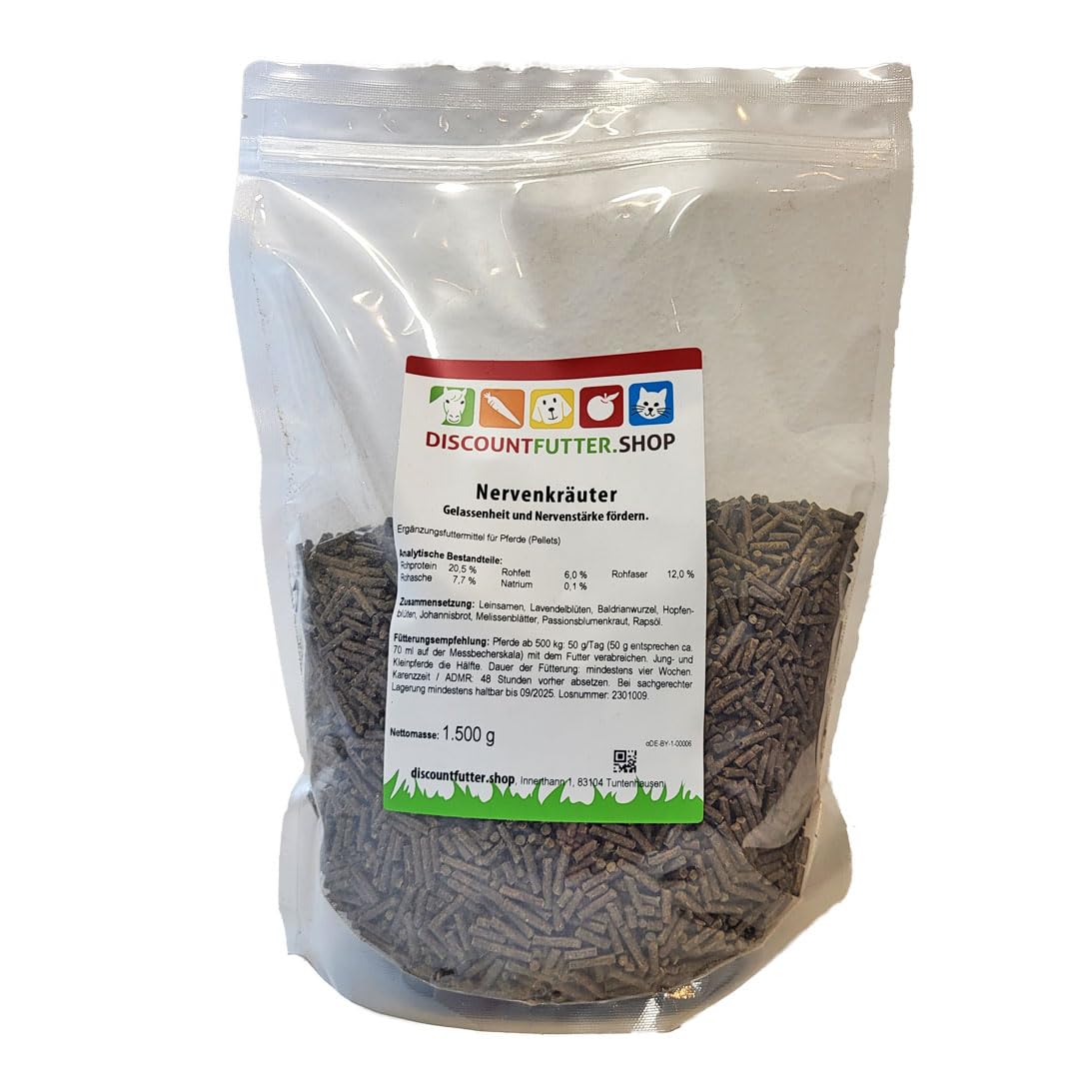 Nervenkräuter (100% Natur - 1, 5 kg) - die natürliche Antwort auf ängstliche und schreckhafte Pferde - Pellet