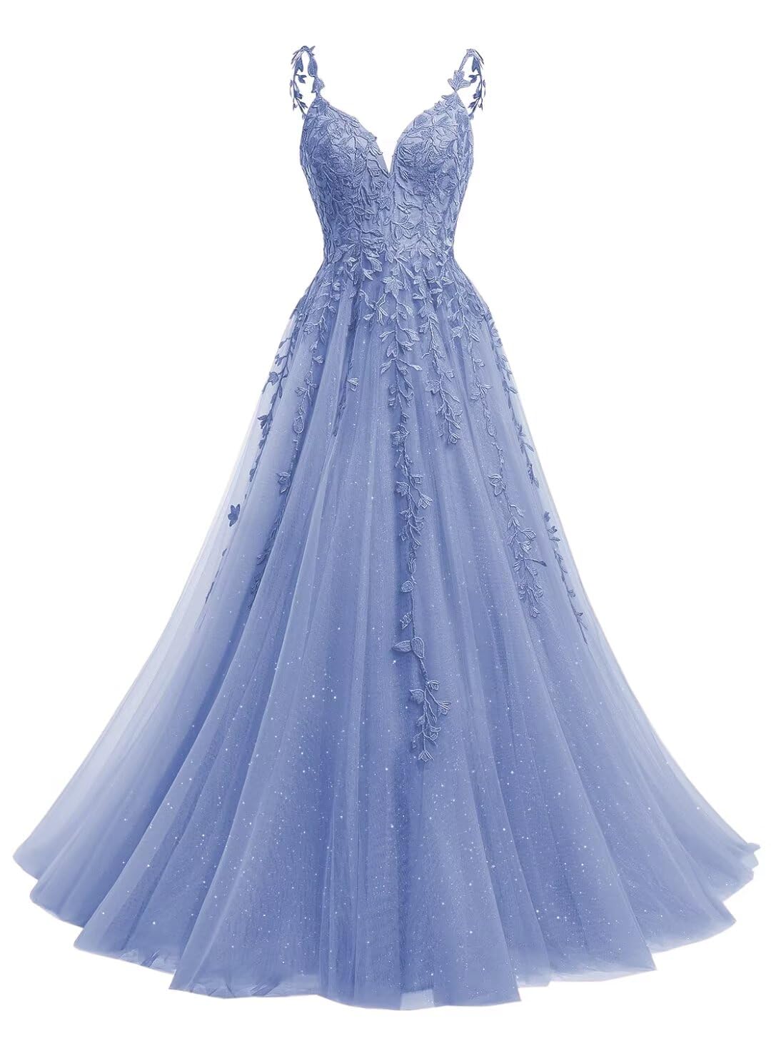 YMSHA V Neck Tulle Prom Dresses 2026 Long Sparkly Lace Formal Party Dress CLN011