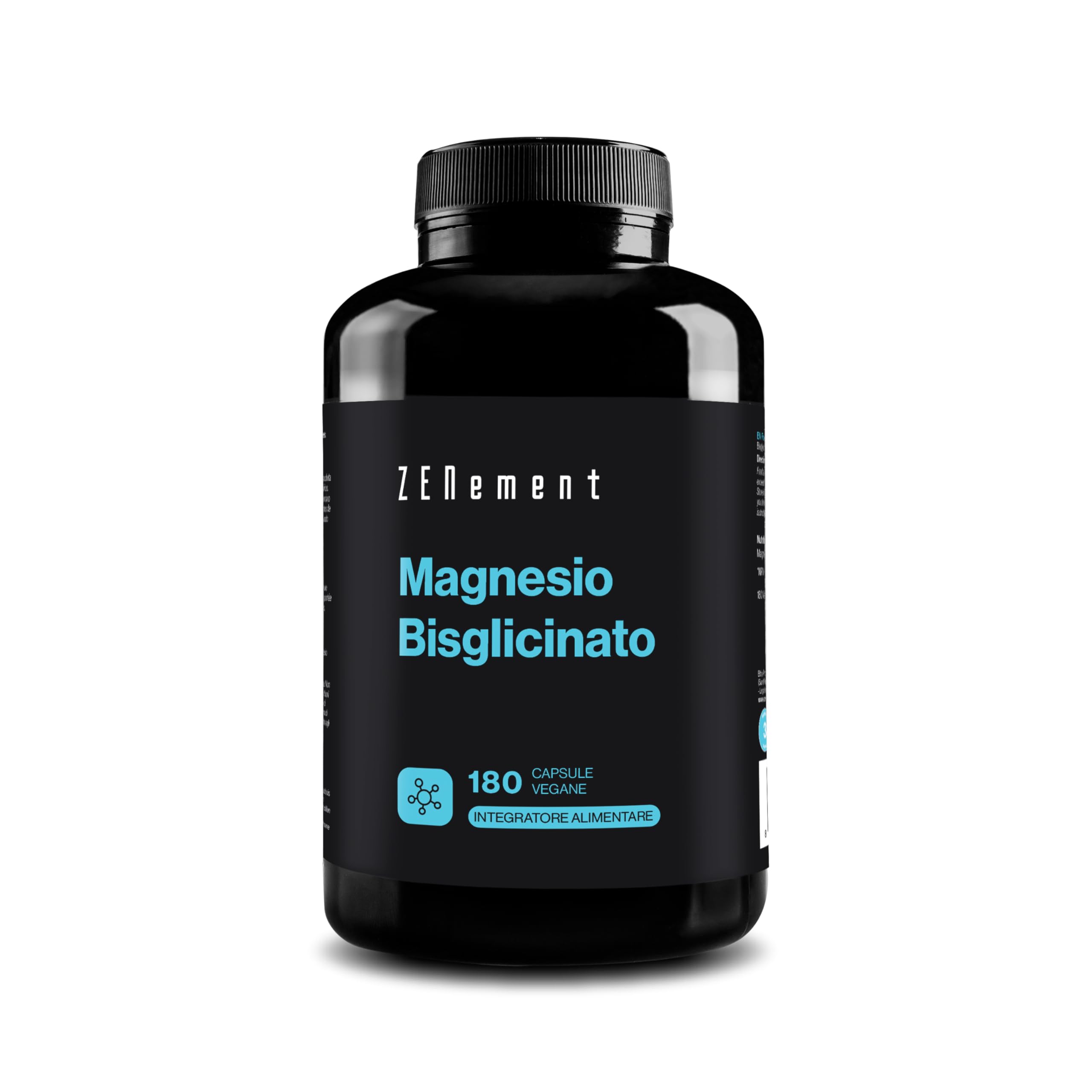 Magnesio Bisglicinato, 350 mg di magnesio elementare/dose giornaliera | Scorta per 3 mesi con 180 Capsule Vegane | Anti Stress e Fatica | Dosaggio Potente & Alta Biodisponibilità | Zenement