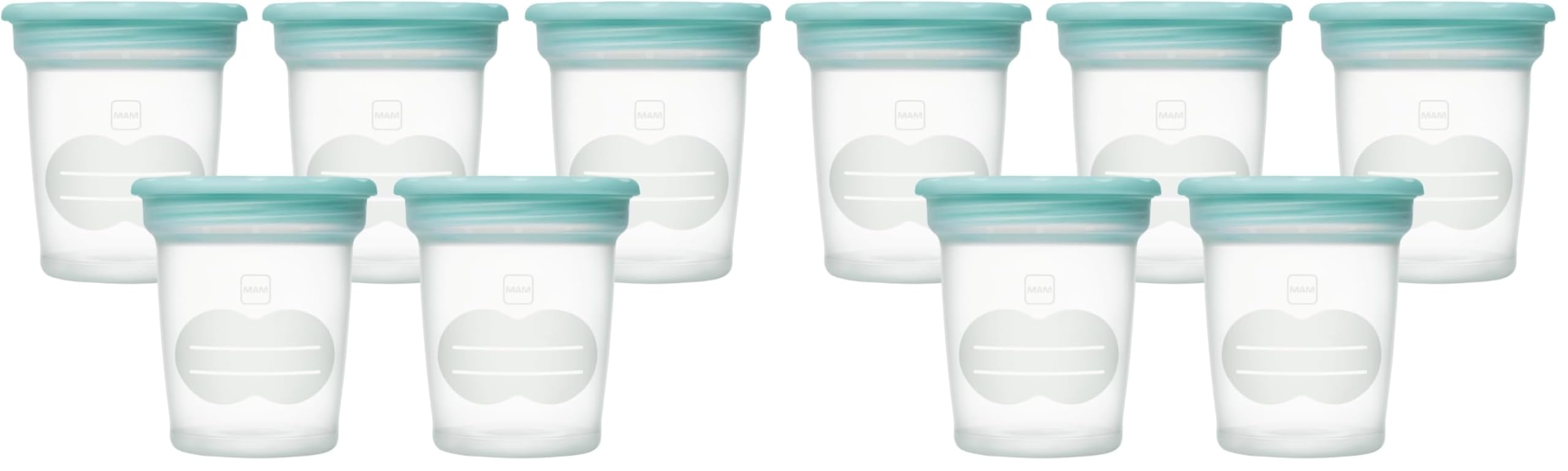 MAM | Pots de conservation – Lot de 10 pots de conservation (5 x 120 ml) – Récipients pour lait maternel et aliments bébé avec couvercle hermétique