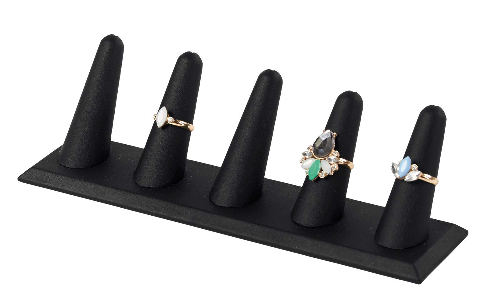 SSWBasics 5-Finger Black Faux Leather Ring Display (8