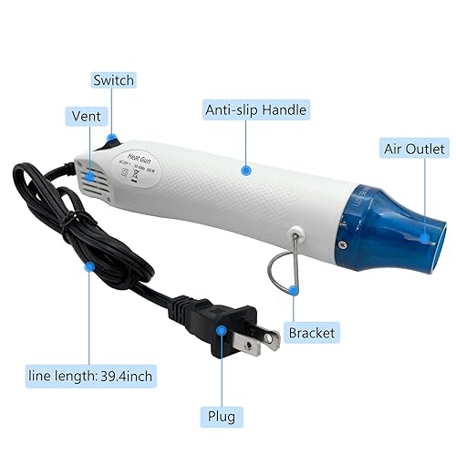 Vista 14 de Mini pistola de calor, herramienta portátil de aire caliente para manualidades, pistola termorretráctil para resina epoxi, relieve, envoltura Negro