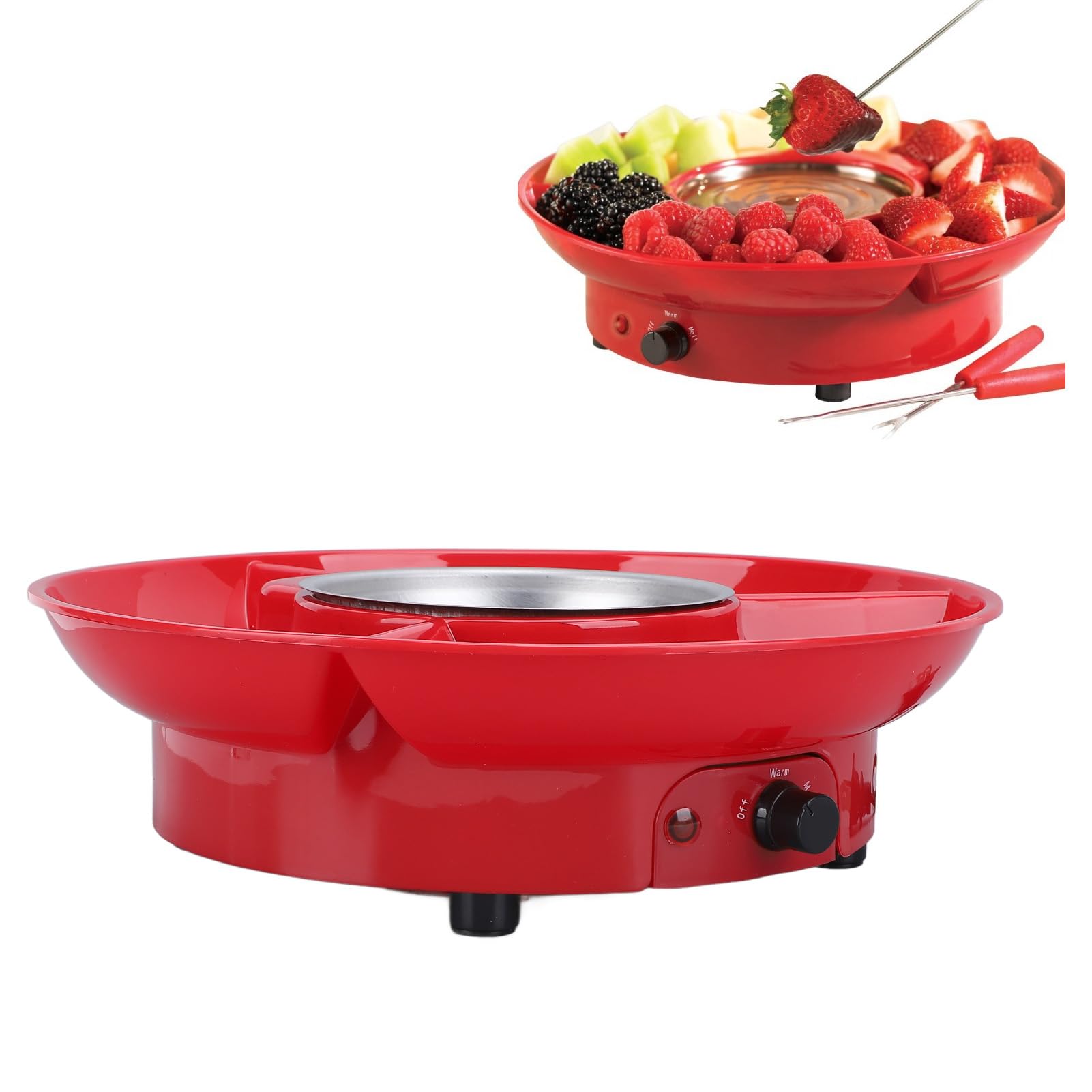 HEEPDD Juego de Ollas Eléctricas para Fondue con Bandejas para Servir 10 Tenedores Olla Fondue de Chocolate 2 Engranajes 25 W Olla Pequeña Derretir Chocolate Fiestas Bodas Fechas