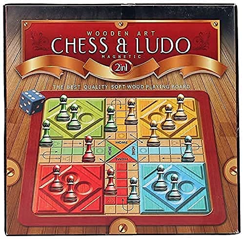 Image of 12 Inch Magnetic Wooden Chess Board Made With Indian Rosewood With Chess Set And 2 Extra Queens. Cup Board Style Folding Games (Ludo And Chees), All Age, Brown