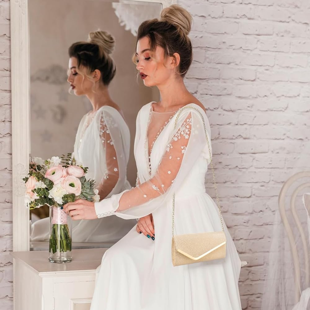 Bolso Mujer Clutch Elegante Fiesta de Noche Brillante Monedero del Banquete Crossbody con Cadena Desmontable para Boda Banquete Vacaciones