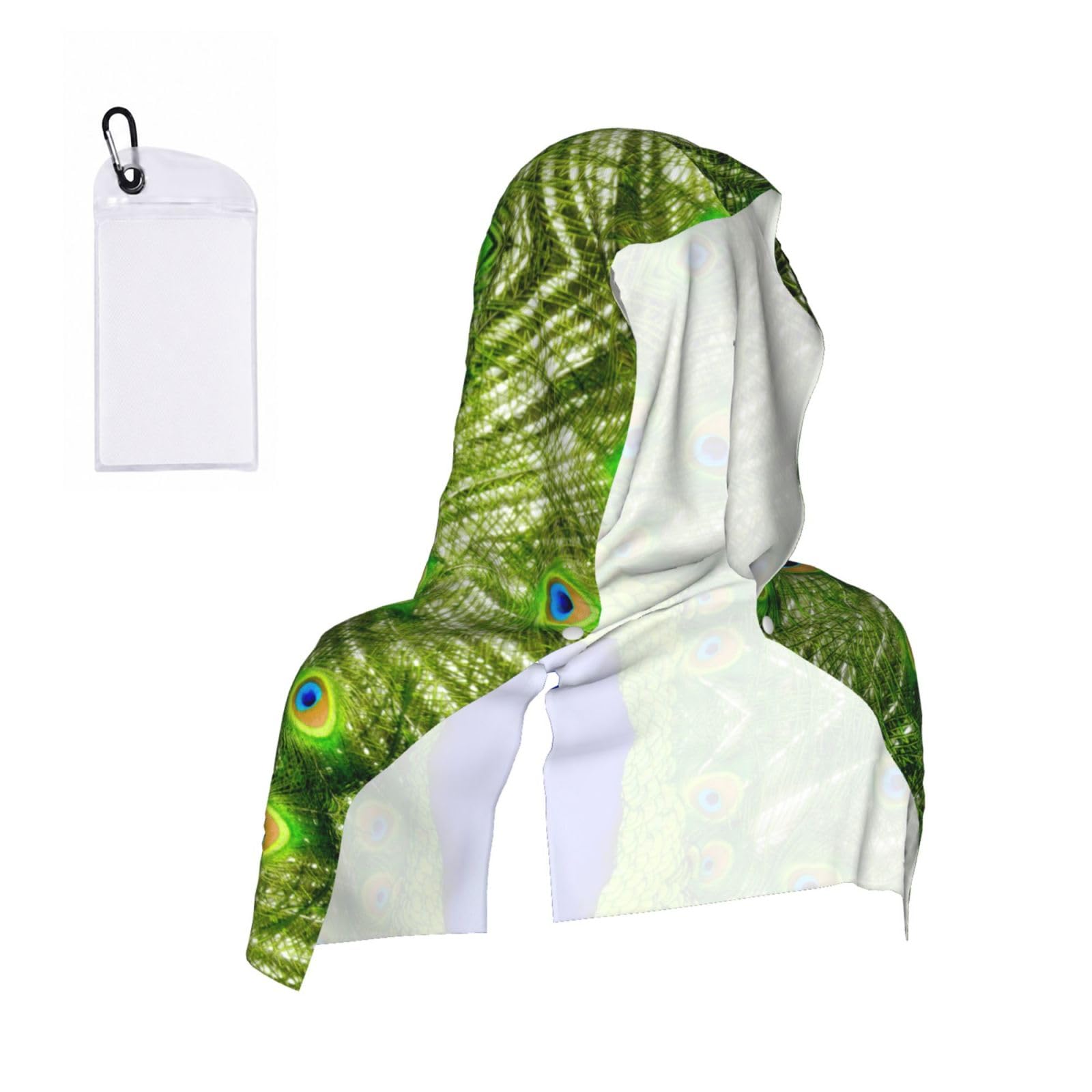 Esnaiuvcd Black Blue Peacock Print Multifunctional Cooling Hoodie Bandana Portable Sweat Absorbing Design For Beach Workouts Exercise Heat Relief Accessories