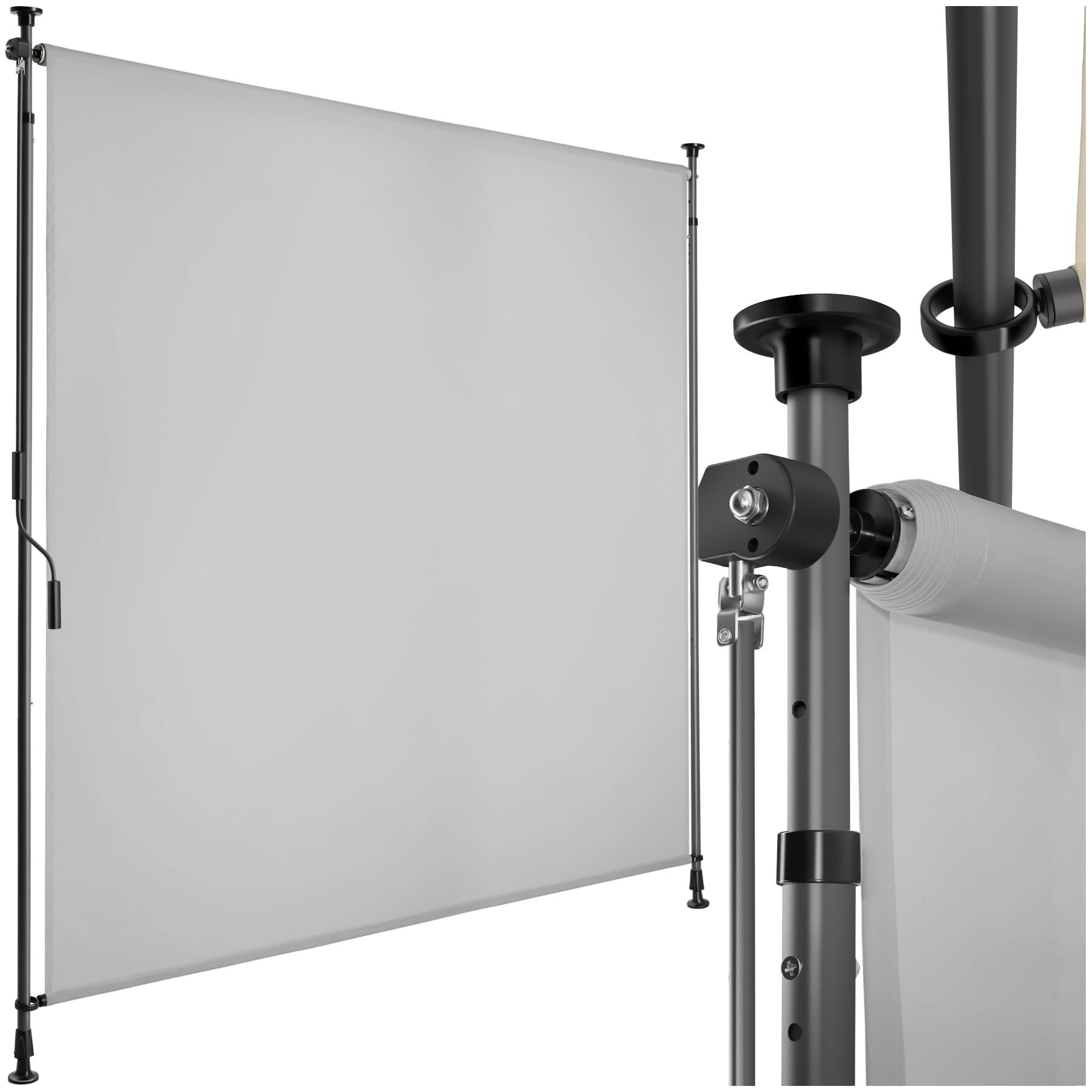 tectake® Vertical Clamp Awning with Adjustable Length & Hand Crank, Privacy Screen with 50+ UV Protection & Water-Repellent Fabric, Ideal as Patio, Balcony & Garden Screen, 150 x 310 cm - Light Grey