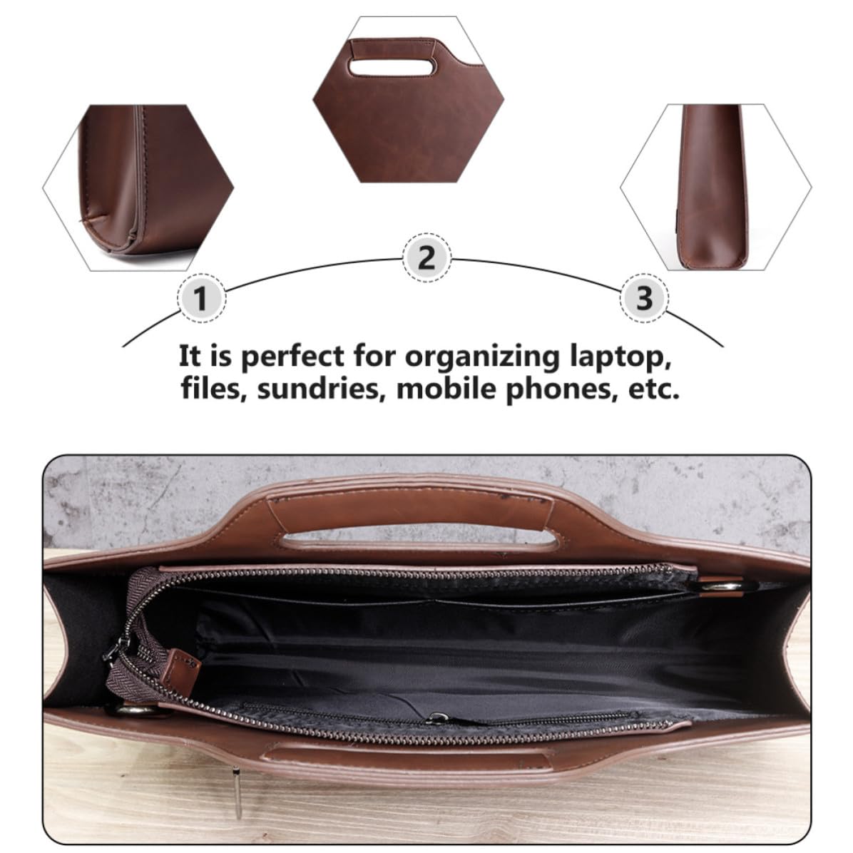 Borsa Porta Documenti Uomo Marrone in Pelle PU con Ampio Spazio e Tracolla Regolabile per Viaggi Business