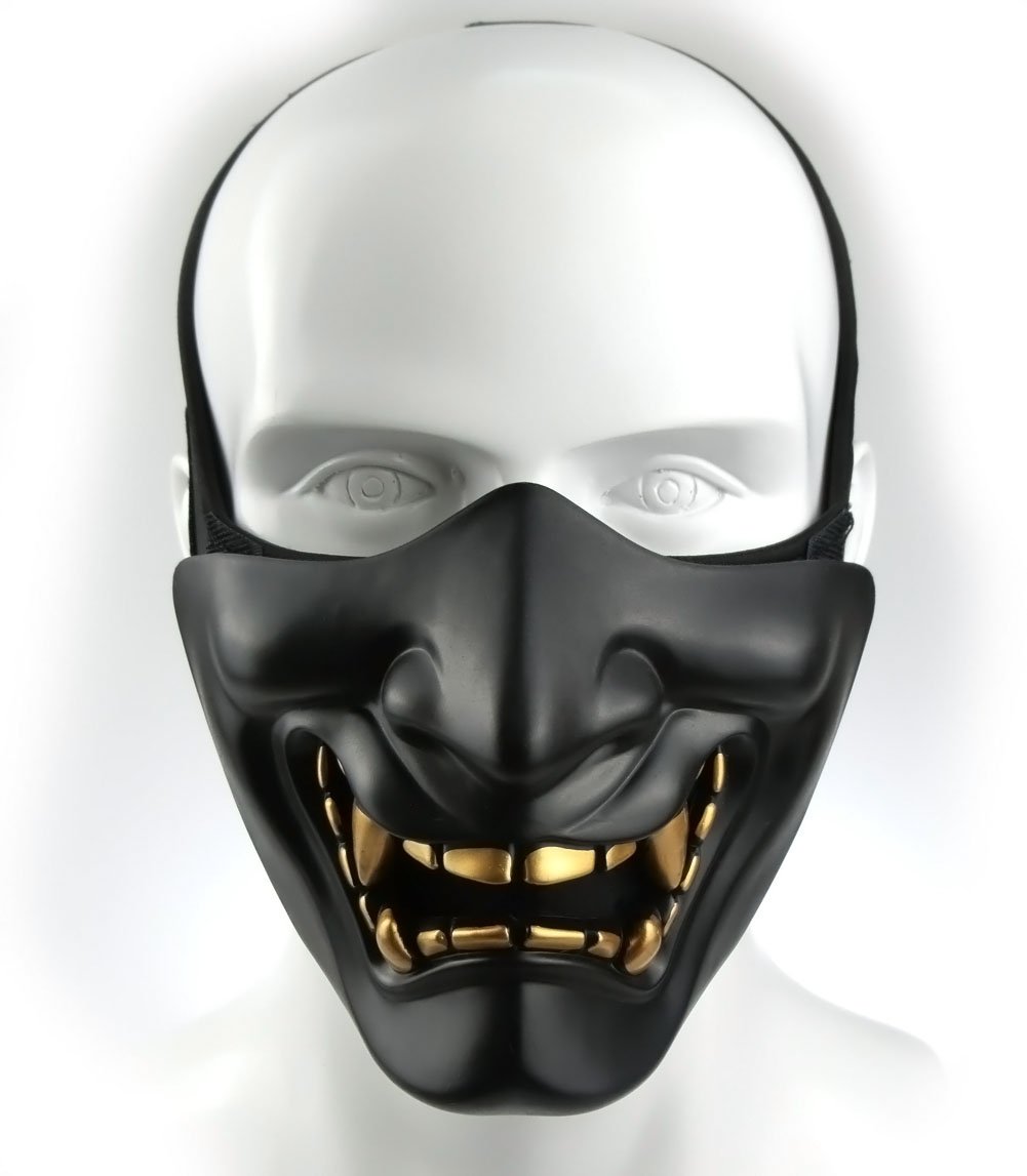 Buy Outdoor Base Samurai Mask, Japanese Demon Kabuki Hannya Evil Oni Half Lower Face Protective