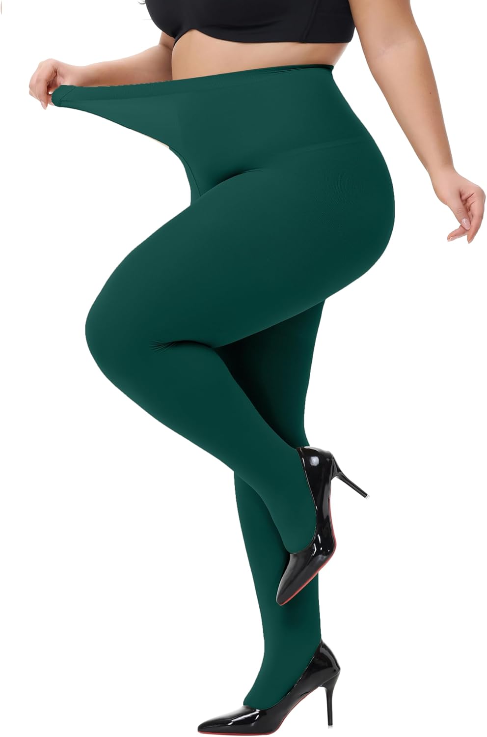 Plus Size Tights for Women Super Soft 80D Semi Opaque Pantyhose Stretchable Women's Stockings 1XL - 4XL Forest Green-4XL