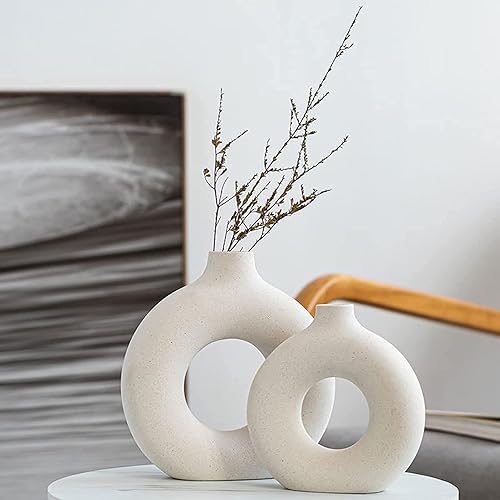 White Ceramic Vase for Modern Home Decor,Round Matte Pampas Flower Vases Minimalist Nordic Boho Ins Style for Wedding Dinner Table Party Living Room Office Bedroom, Decorative Gift