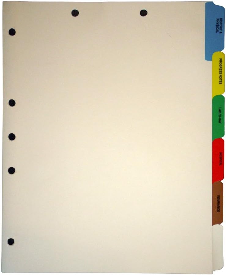 Stock Medical Chart Divider Sets, Side Tabs, 1/6th Cut (65 Sets of 6 Tabs)