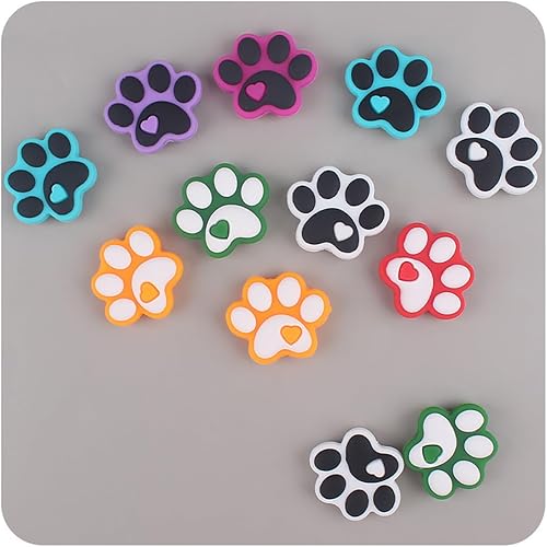 Miniatura 6 de Decoendiy 20 cuentas focales de silicona, lindas cuentas de pata de gato y perro, cuentas planas en forma de dibujos animados, cuentas de animales