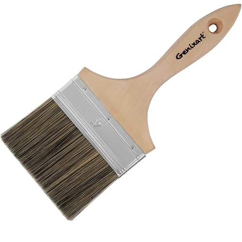 Double Thick Chip Paint Brush, 4 inch / 100mm Stain Brushes for Painting Walls and Fence Staining, Wooden Handle Masonry Paintbrush for Varnish, Paste, Gesso and Limewash