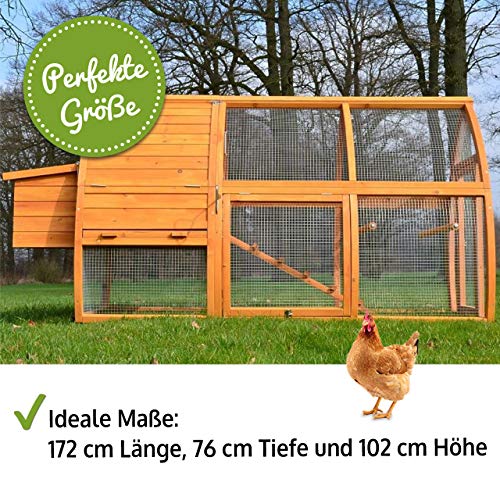 Hühnerstall aus massivem Vollholz mit Nistkasten und Auslauf
