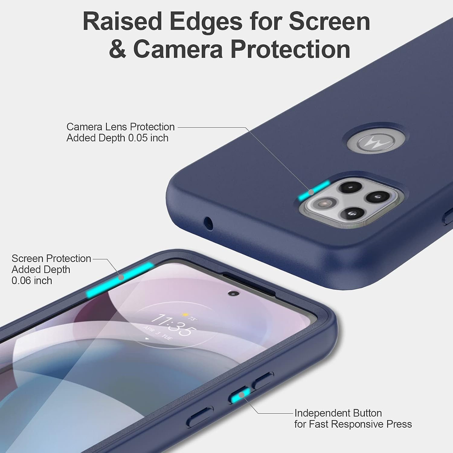V/A for Motorola One 5G Ace Case with Built-in Screen Protector, Full Body Protection Shockproof Cover Case, [Rugged PC Front Bumper + Soft TPU Back Cover] Armor Protective Phone Case (Navy Blue)