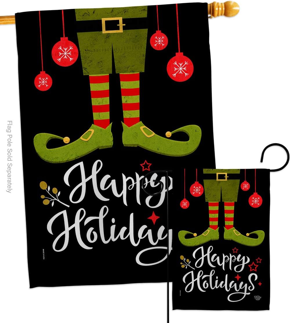 Elf Happy Holidays House Flag Wintertime Christmas Santa Marry Xmas Present Reindeer Season Snow Small Decorative Gift Yard Banner Made In USA 28 X 40