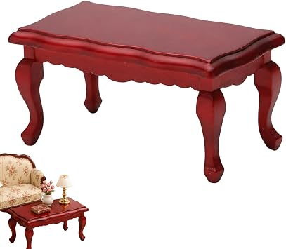 Miniature Red Wooden Coffee Table, 112 Scale Dollhouse Furniture, 9.1 x 4.4 x 14.2 cm, Suitable for Room and Queue Decoration Furniture Model